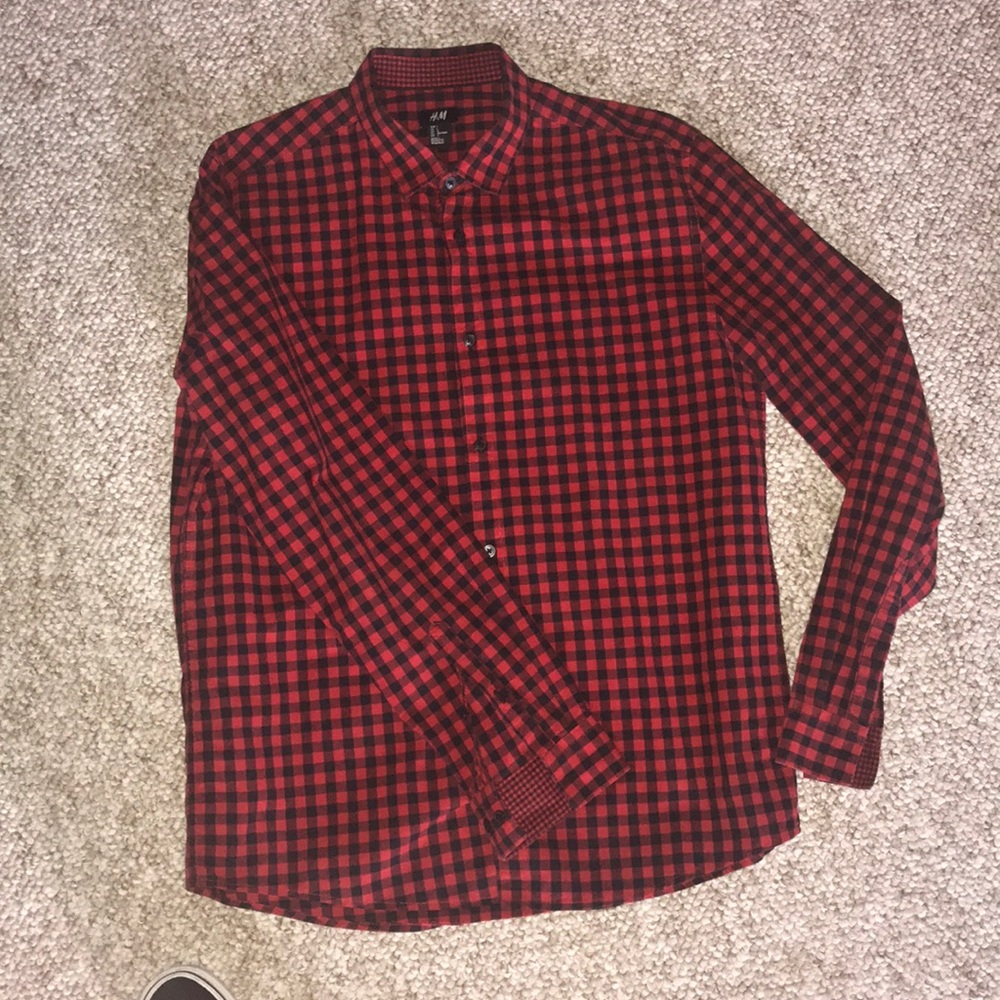Red Gingham Print Casual Button Down Shirt